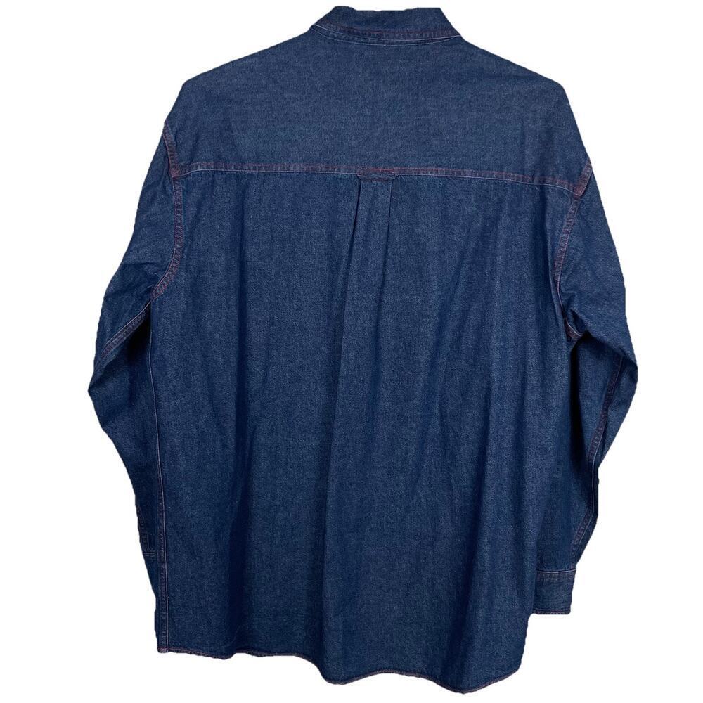 Vintage Ralph Lauren Chaps Denim Shirt Mens XL Y2K Red Stitching Sleeve Spellout - Picture 2 of 13
